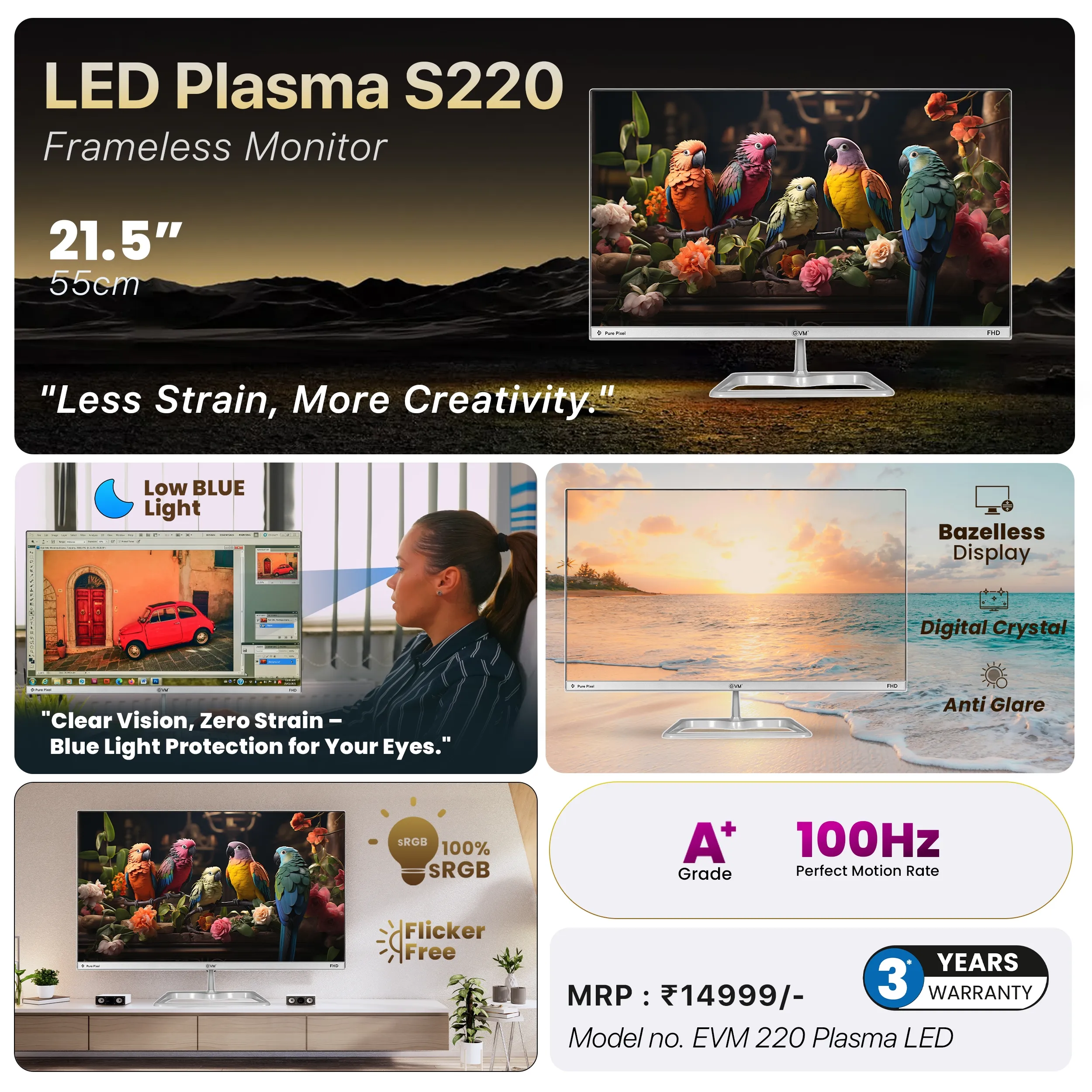 EVM LED Monitor 22" FHD VA 100Hz with HDMI | VGA (Plasma S220) view 5